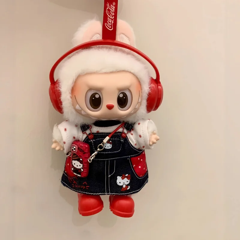 

For Labubu Clothes Trendy Hellokitty Strap skirt 17cm Doll Cross-dressing Game Vinyl Doll Accessories Decora Girl Gift