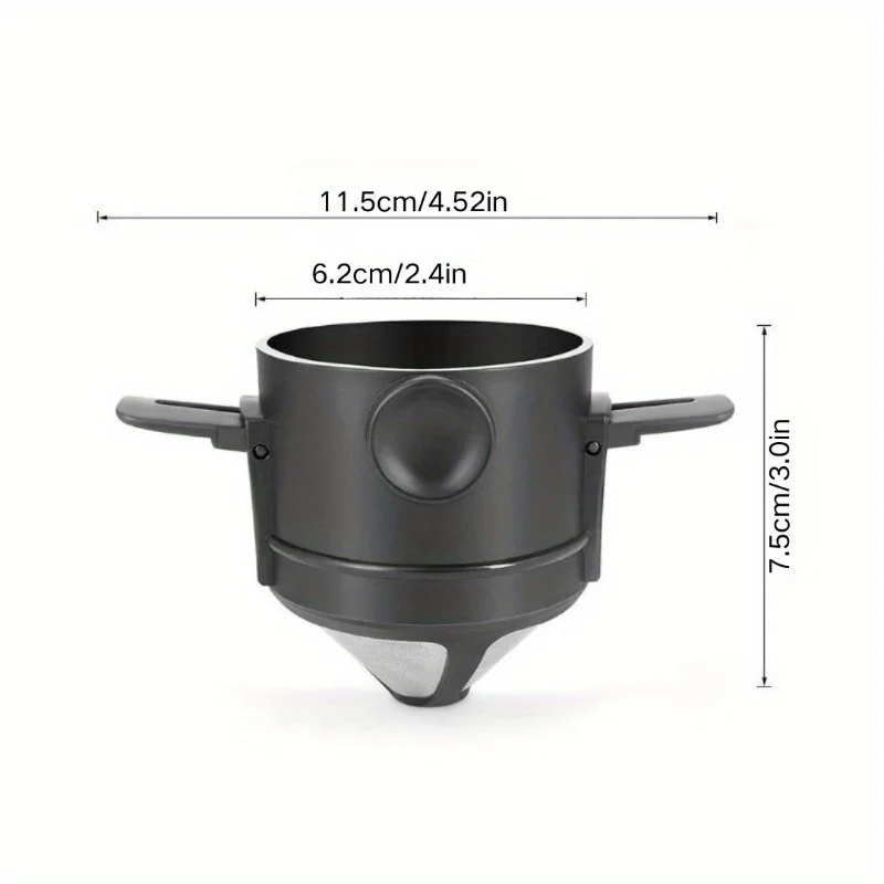 Stainless Steel Portable Reusable Coffee Filter,Foldable Dripper & Ear Hook, Easy Pour Design, Includes Storage for Brewing Rich - Image 4