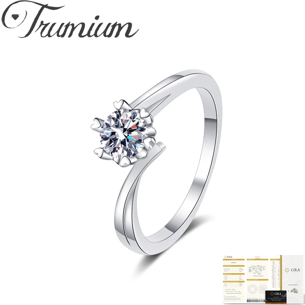 

Trumium 925 Sterling Silver Moissanite Solitaire Ring Prong Setting Twist Band Engagement Promise Ring Jewelry for Women