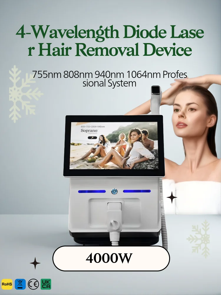Professional 4000W Soprano Ice Platinum Titanium Diode Laser 808nm 755nm Alexandrite 1064nm 4 Waves Laser Hair Removal Machine 2
