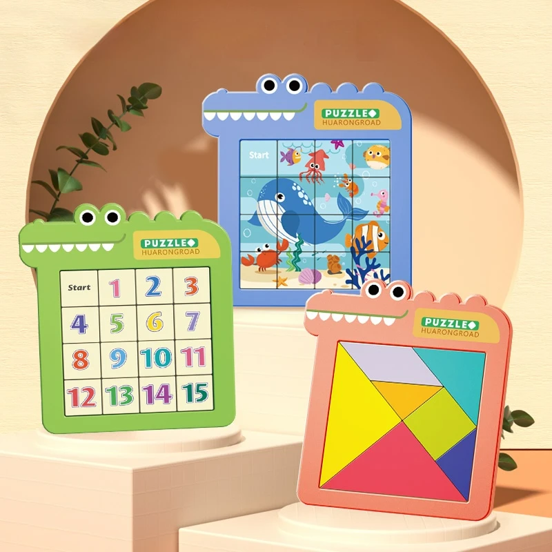 Rompecabezas de números de animales, juguetes deslizantes móviles de plástico, juegos de entrenamiento cerebral de carretera Huarong, rompecabezas educativo, juguetes, regalos para niños