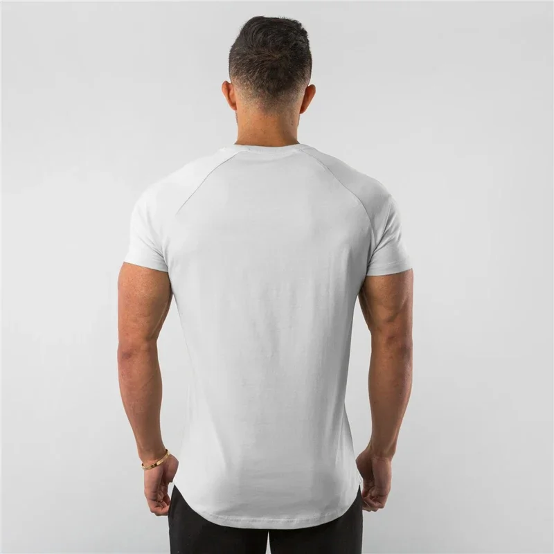 Marka odzież sportowa fitness t shirt mężczyźni moda lato sport koszulka z krótkim rękawem bawełna kulturystyka trening mięśni tshirt man
