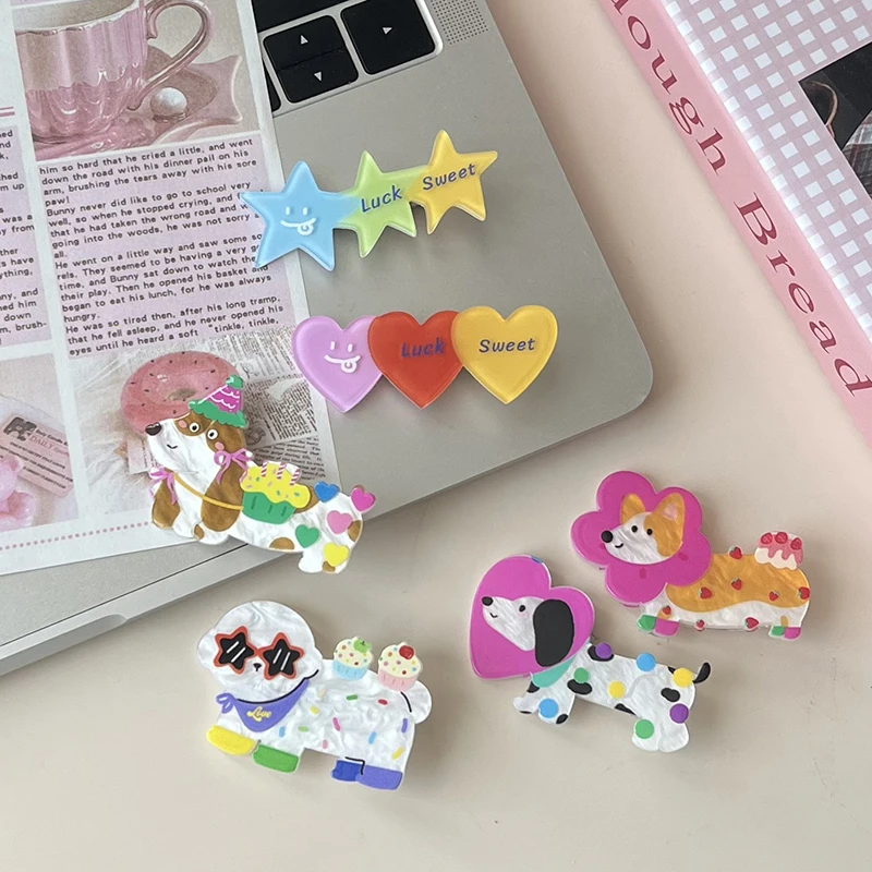 Sweet Cute Dog Hairpin Cartoon Duckbill Clip Heart Star Acrylic Bangs Hair Clip Broken Hair Clip All-match Hair Accessories