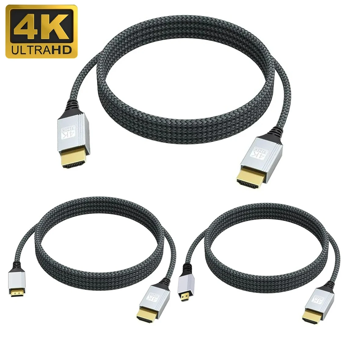 

4K@60Hz UHD 2.0V Braid Cable Mini-HD Micro-HD Bidirectional Transmission Video Cord for Computer PS4 Camera Display Monitor HDTV