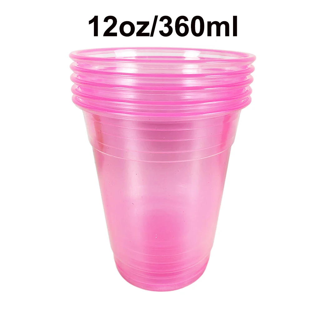 20–200 Stück, 12 Unzen, neonfarben, einfarbig, Einweg-Kunststoffbecher, rosa, orange, blau, grün, Eis-Kaffeetasse, durchsichtiger Kunststoffbecher, leuchtet im UV – Detail 4