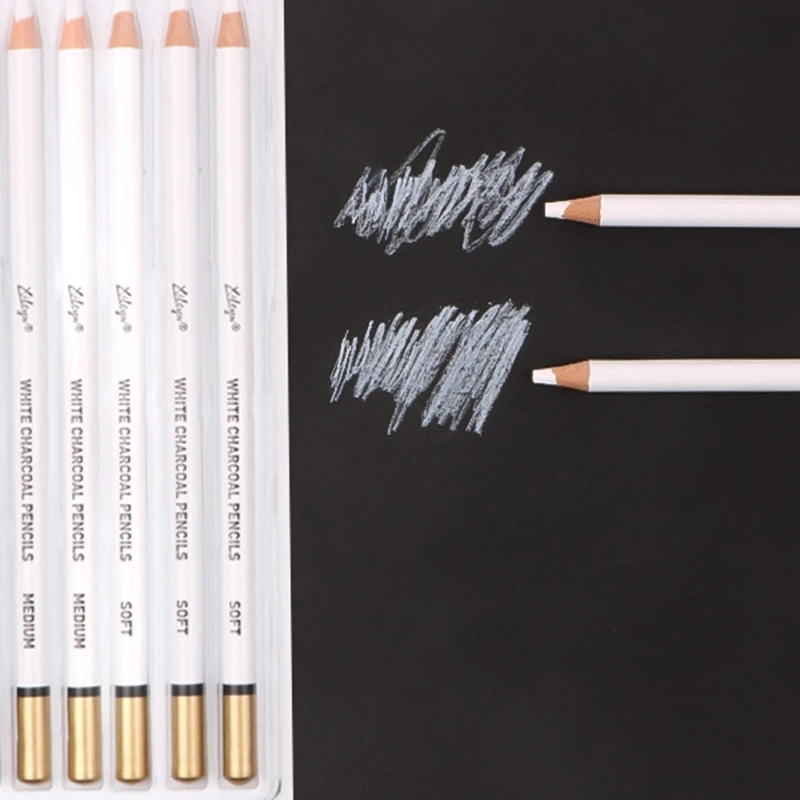 6pcs Portable Artist White Charcoal Pencils Set Great for Drawing Sketching Shading on Dark Papers Colored Dropshipping