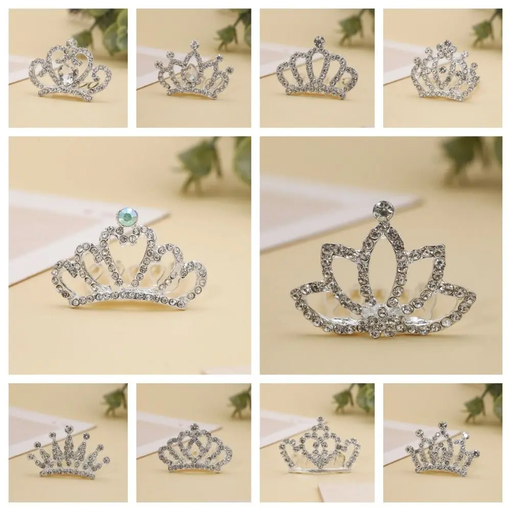 Flower Crystal Crown Hair Comb Hollow Love Heart Children Tiara Headband Wedding Jewelry Hair Styling Accessories