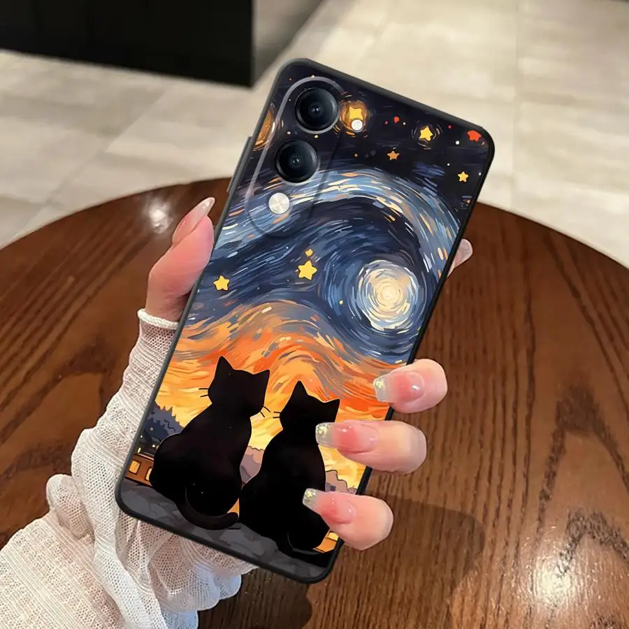 Чехол с рисунком звездного неба и кота для Vivo Y75 Y81 Y51S Y78 V29 V21E V23 V25 V30 Y50 Y95 Y52S Y93 Y53S Y71 Y91 V27 Мягкая задняя панель телефона