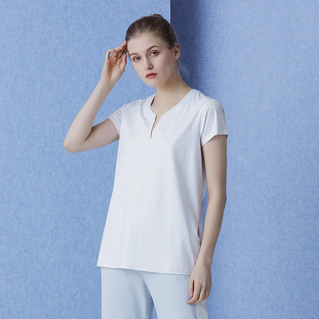 

Женская футболка Cloud Arising из двухслойного шелкового хлопка с круглым вырезом и разрезом, с коротким рукавом, модная, летняя, повседневная, удобная.