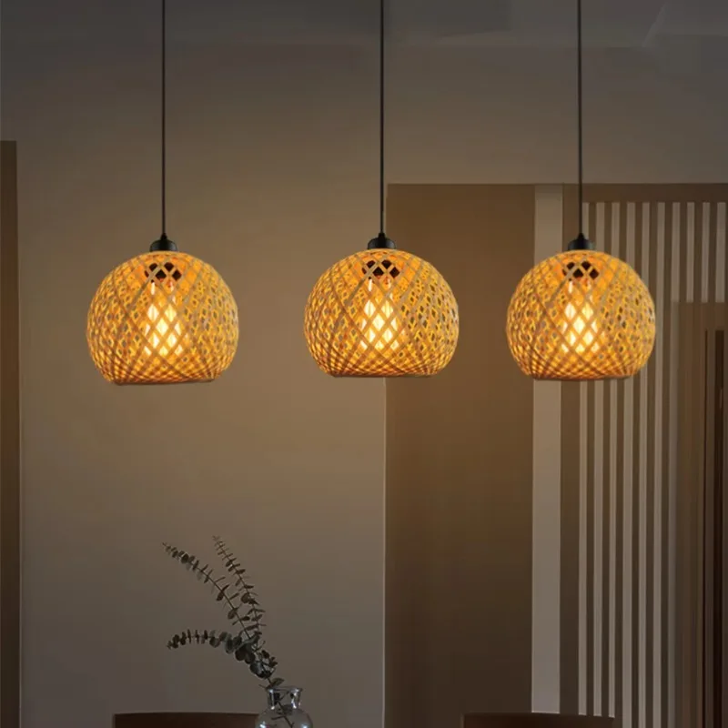 【Fashionable】Bamboo Pendant Lamp Hanging Lamp Handmade Rattan Chandelier Fixture Restaurant Dining Room Indoor Lighting AC85-260