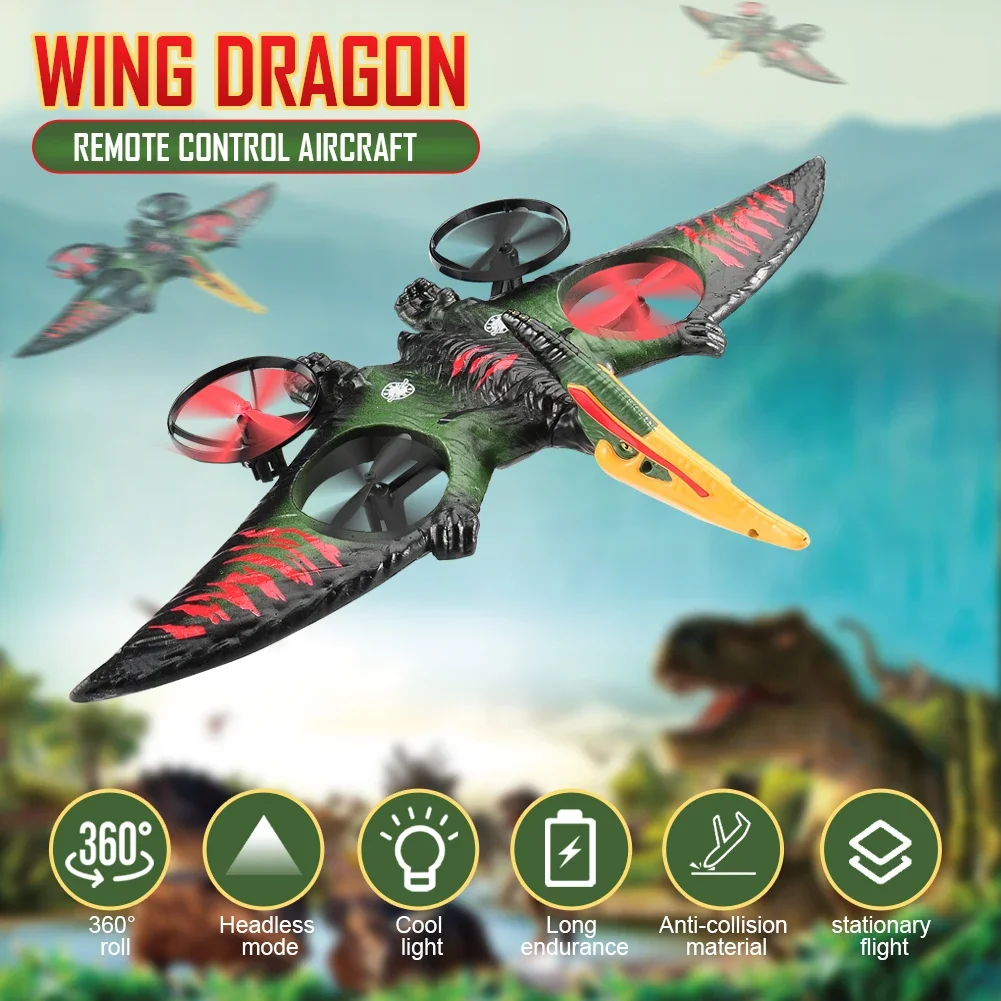 Drop Resistant Pterosaur Stunt Drone | 360° Flip Remote Control Foam Aircraft with LED Lights | Kids Dinosaur Toy Gift