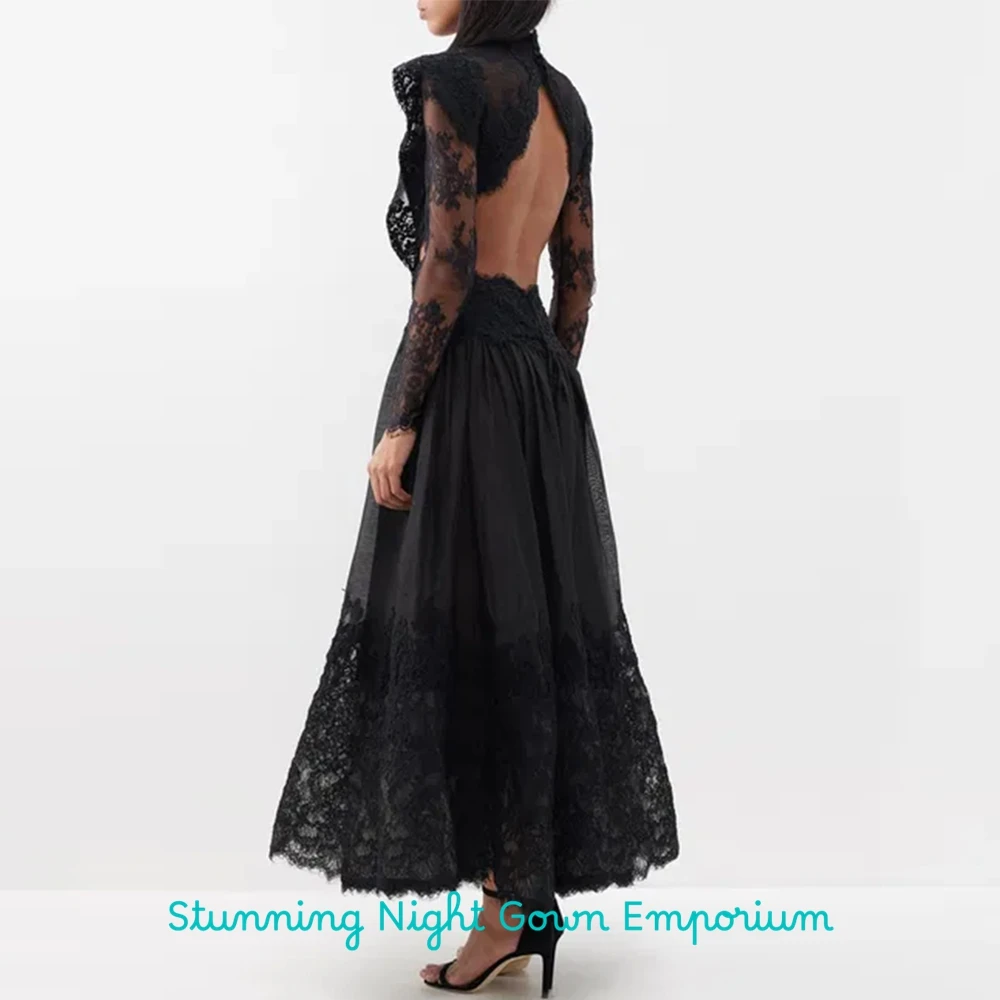 Delicate Lace High Collar Evening Dresses Sexy Open Back Customized Prom Dresses Luxury Long Sleeves Special Occasion Gowns image 2
