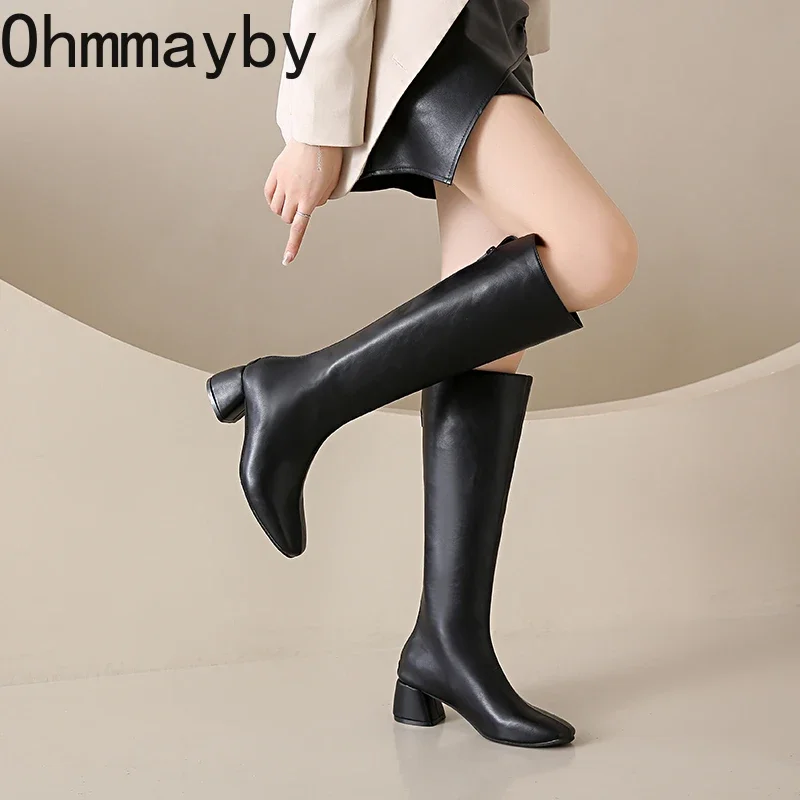 Designer Women Knee High Boots Fashion Back Zippers Shoes Autumn Winter Thick Heel Women's Modern Long Booties