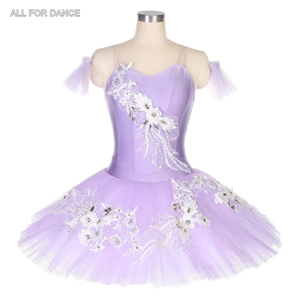 

BLL449 Lilac Spandex Bodice Ballet Tutu with Silver and White Applique For Adult Child Ballerina Performance Costume Dancewear