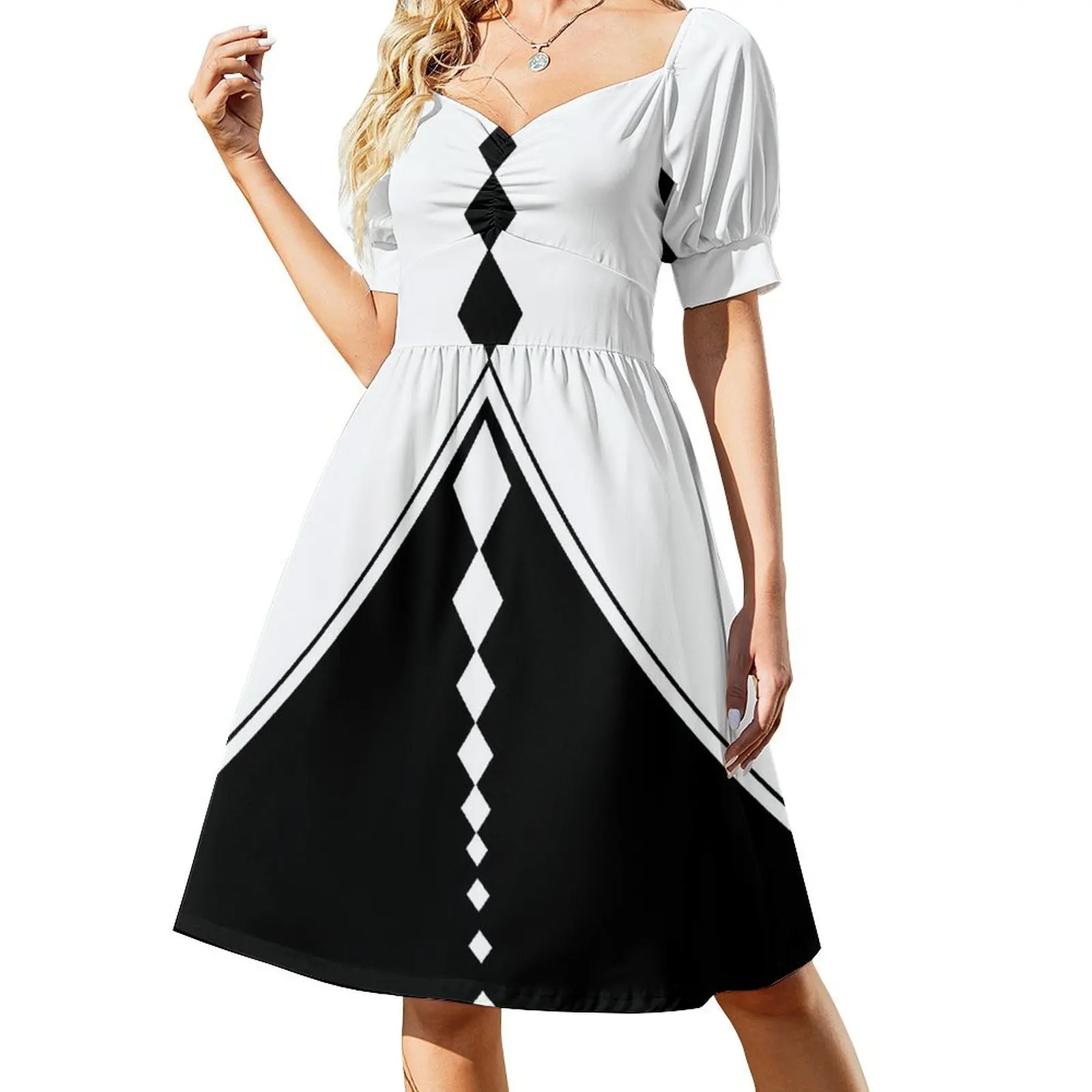 

Black and White Geometric Diamonds Short Sleeved Dress ceremony dresses dresses for special events Summer women's clothing Dress