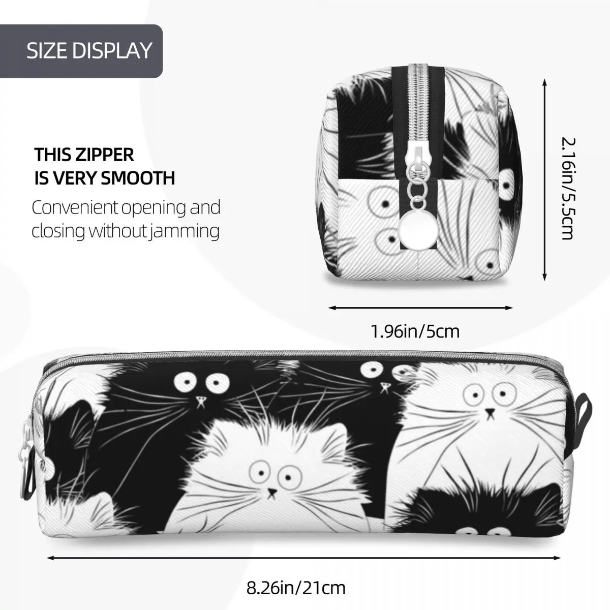 Lovely Cute Cat Black White Pattern Pencil Case Pencilcases Pen Holder for Student Large Storage Bag School Supplies Gifts