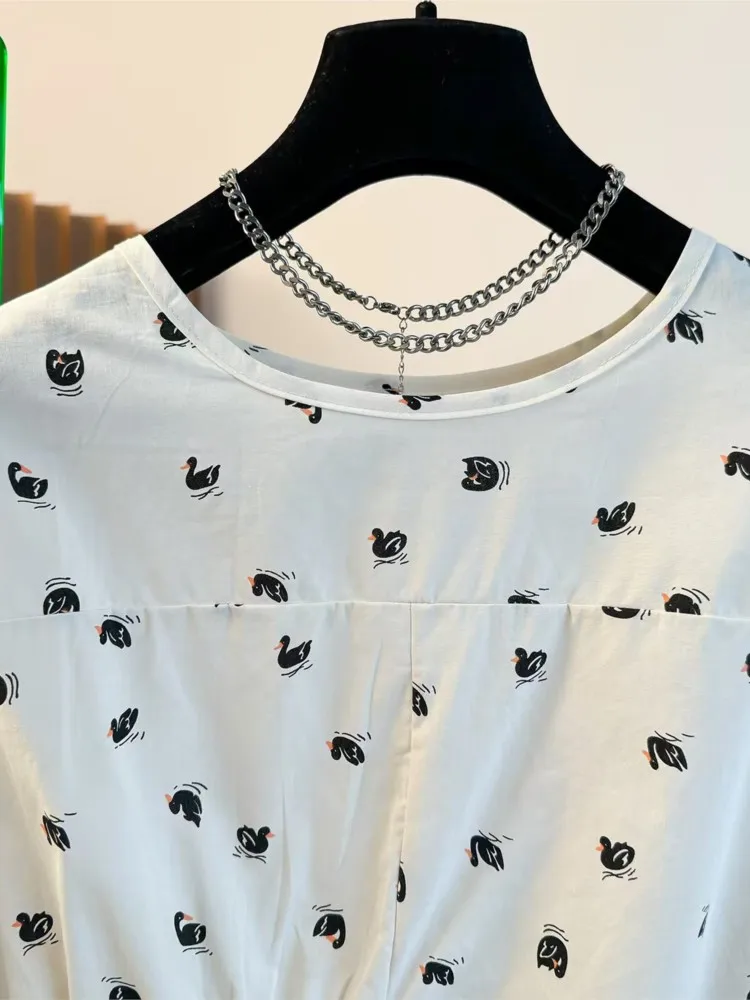 Summer Large French Style High-end Doll Shirt Women Short Sleeved Woman Shirt  In Covering The Belly Stylish Floral Ladies Tops