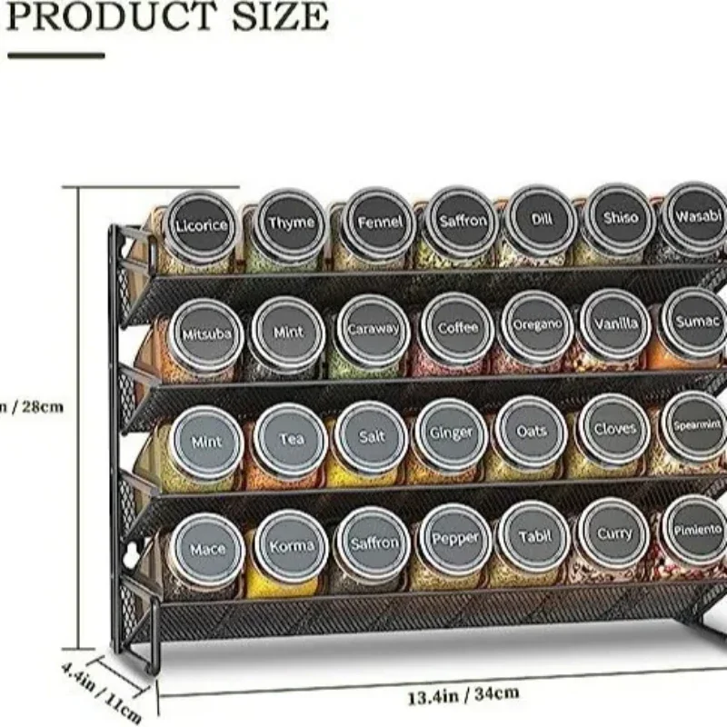 Four-Layer Black Kitchen Storage Rack Wall-Mounted Perforated Spice Organizer Cabinet Spice Bottle Sorting Shelf