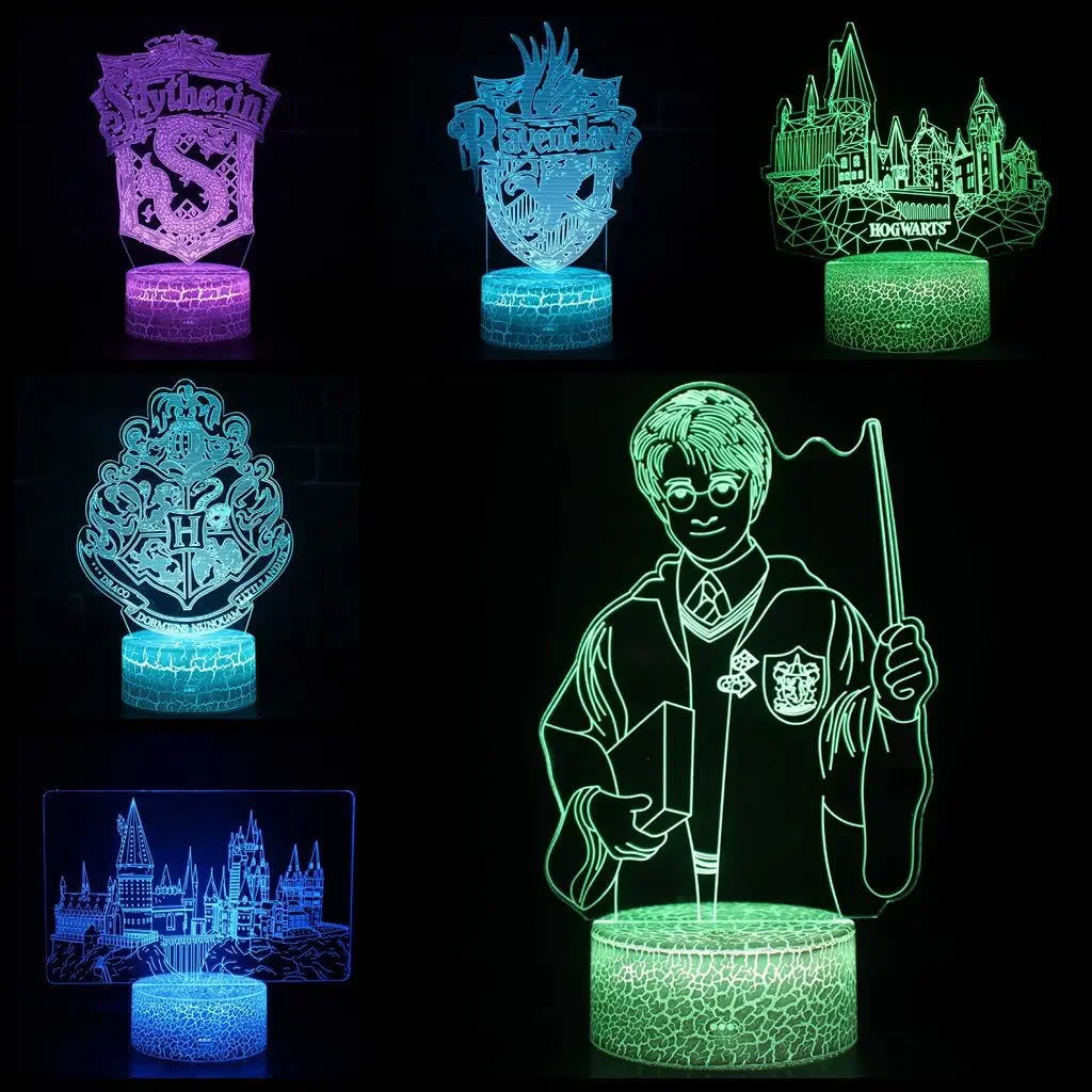 Harry Potter 3D Night Light Quidditch Hogwarts Gryffindor Slytherin Lamp Figure Toys Led Creative toys for Home Decor Gifts