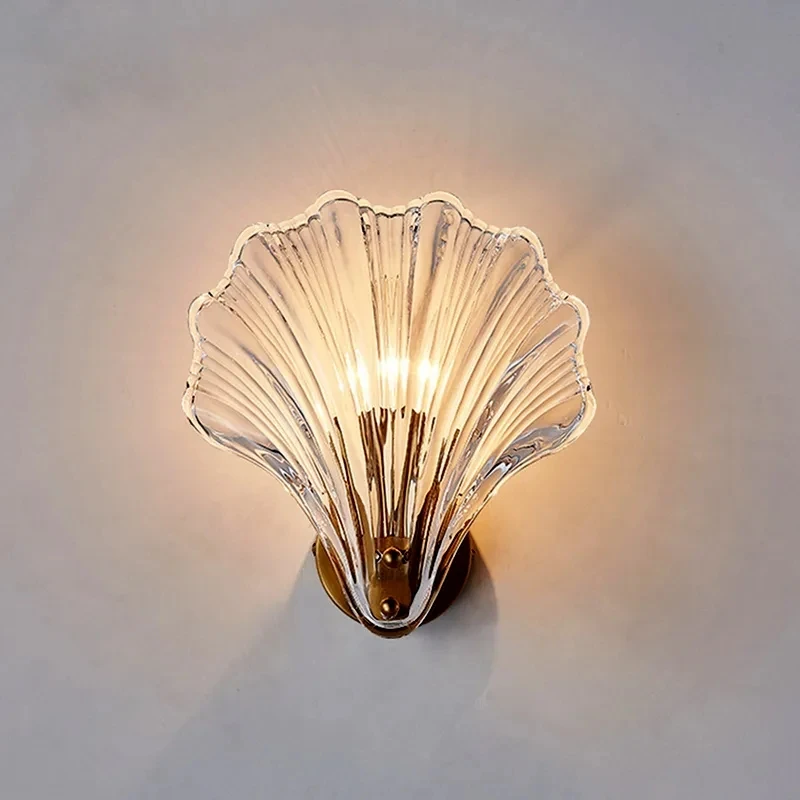 Imagem -03 - Led Shell Luzes de Vidro Art Wall Nordic Lâmpadas de Parede Quarto Cabeceira Iluminação Interior Sconces Lustre Modern Home Decors Novo