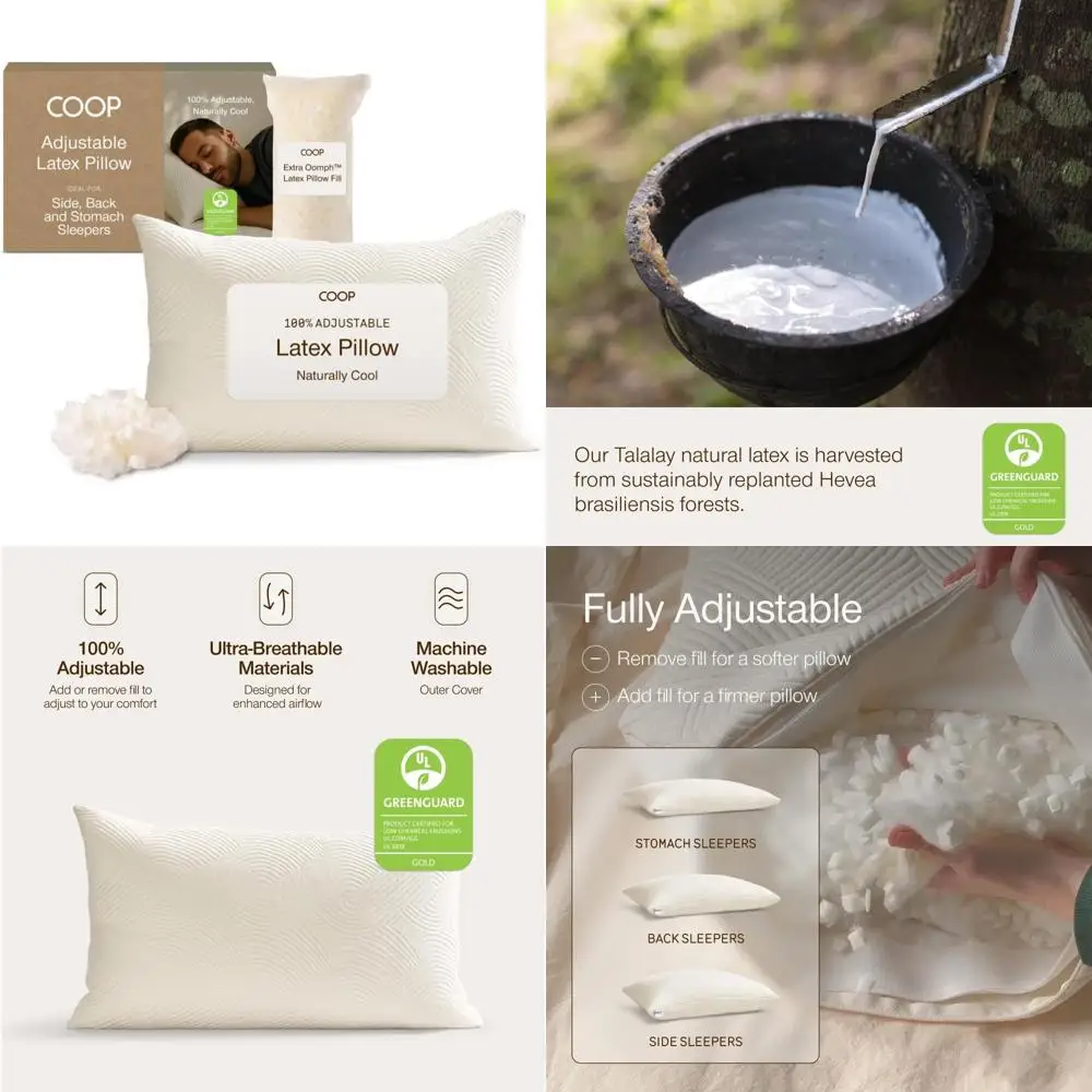 

King Size Adjustable Latex Pillow by Coop Home Goods - Talalay Latex & Microfiber Blend, Ideal for Sleep, Naturally Cooling Pill
