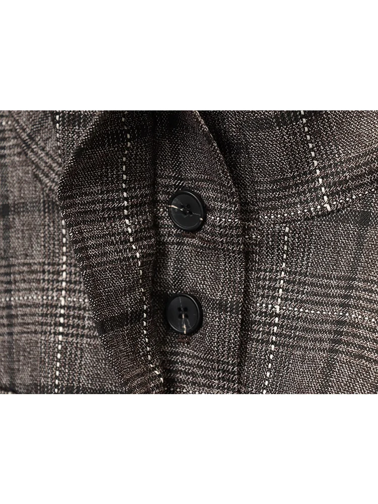 TFMLN, conjunto de pantalones y abrigo a cuadros para mujer, chaqueta Vintage con cuello levantado y cintura informal, traje de pantalones a la moda para Otoño e Invierno 2025