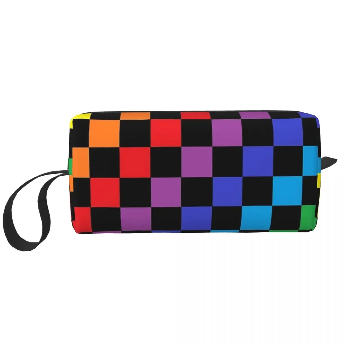 Checkered Rainbow Black Makeup Bag Cosmetic Organizer Storage Dopp Kit Toiletry Cosmetic Bag for Women Beauty Travel Pencil Case