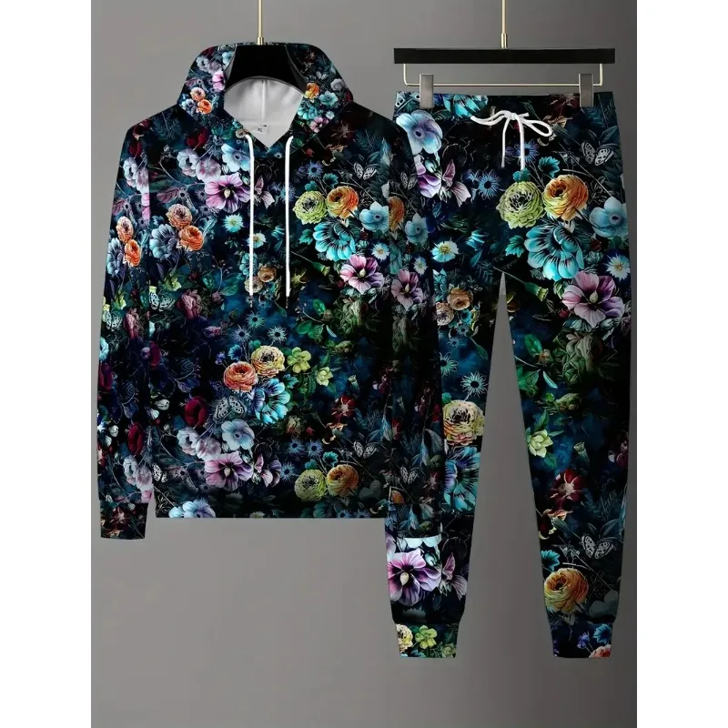 2025 الخريف/الشتاء الرجال والنساء الإبداعية ثلاثية الأبعاد الملونة قوس قزح السماء المطبوعة الرياضة سوبر كبير هوديي فستان أطفال مع سروال داخلي #1