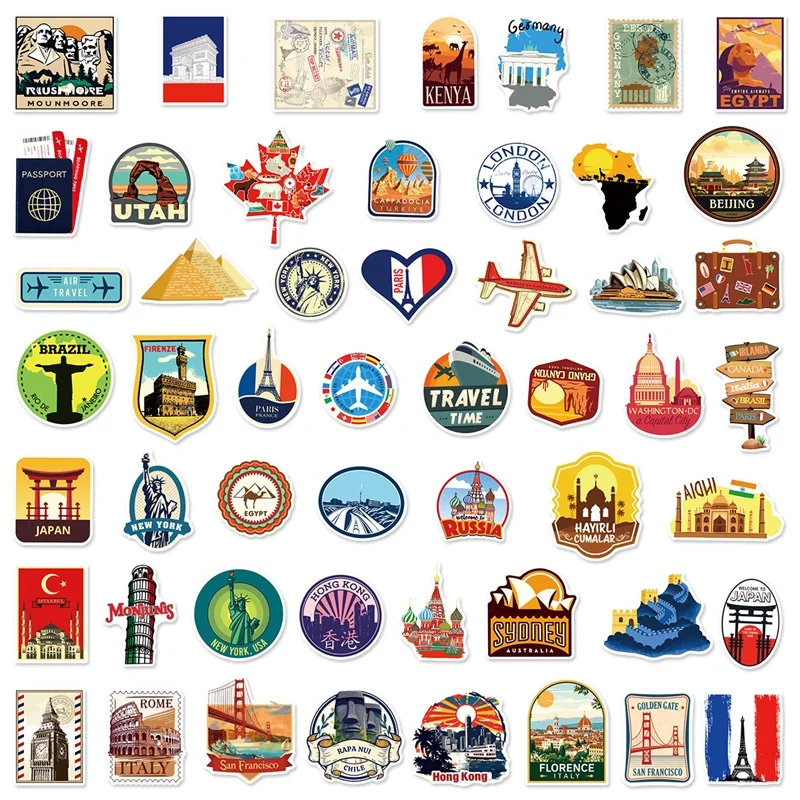 10/30/50PCS Cartoon Colored Travel PVC Sticker Aesthetic Decoration Scrapbooking Supplies DIY Hand Accounting for Kids