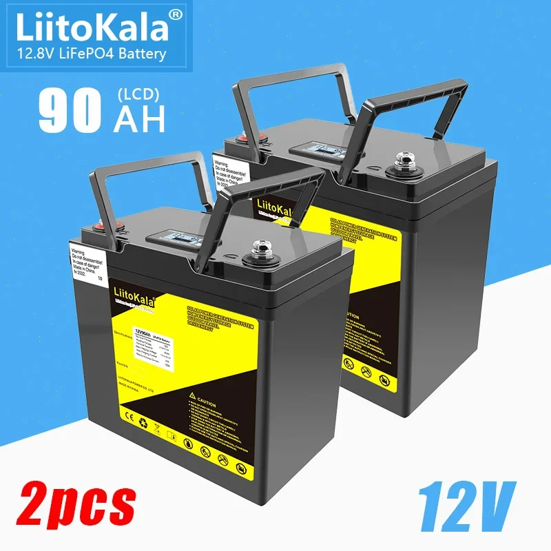 

2pcs LiitoKala 12V 90Ah Deep Cycle Lithium Ion Solar Battery Lifepo4 Pack for Solar System for 24V90Ah/12V180Ah