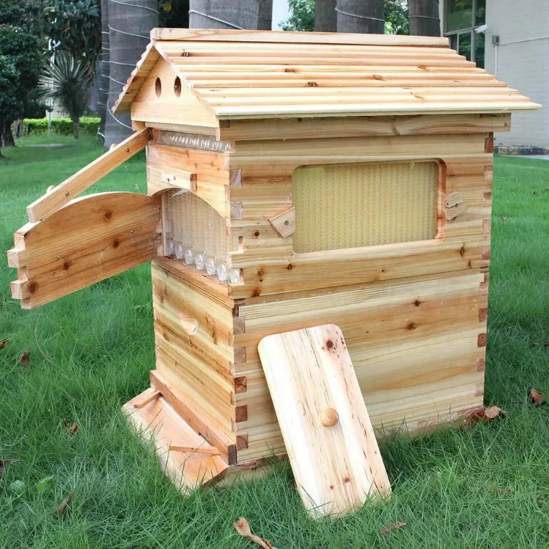 

【Hot Item】7Pcs Auto Frame Beehive Starter Kit With Super Box & Brood Box For Backyard Beekeeping, Custom