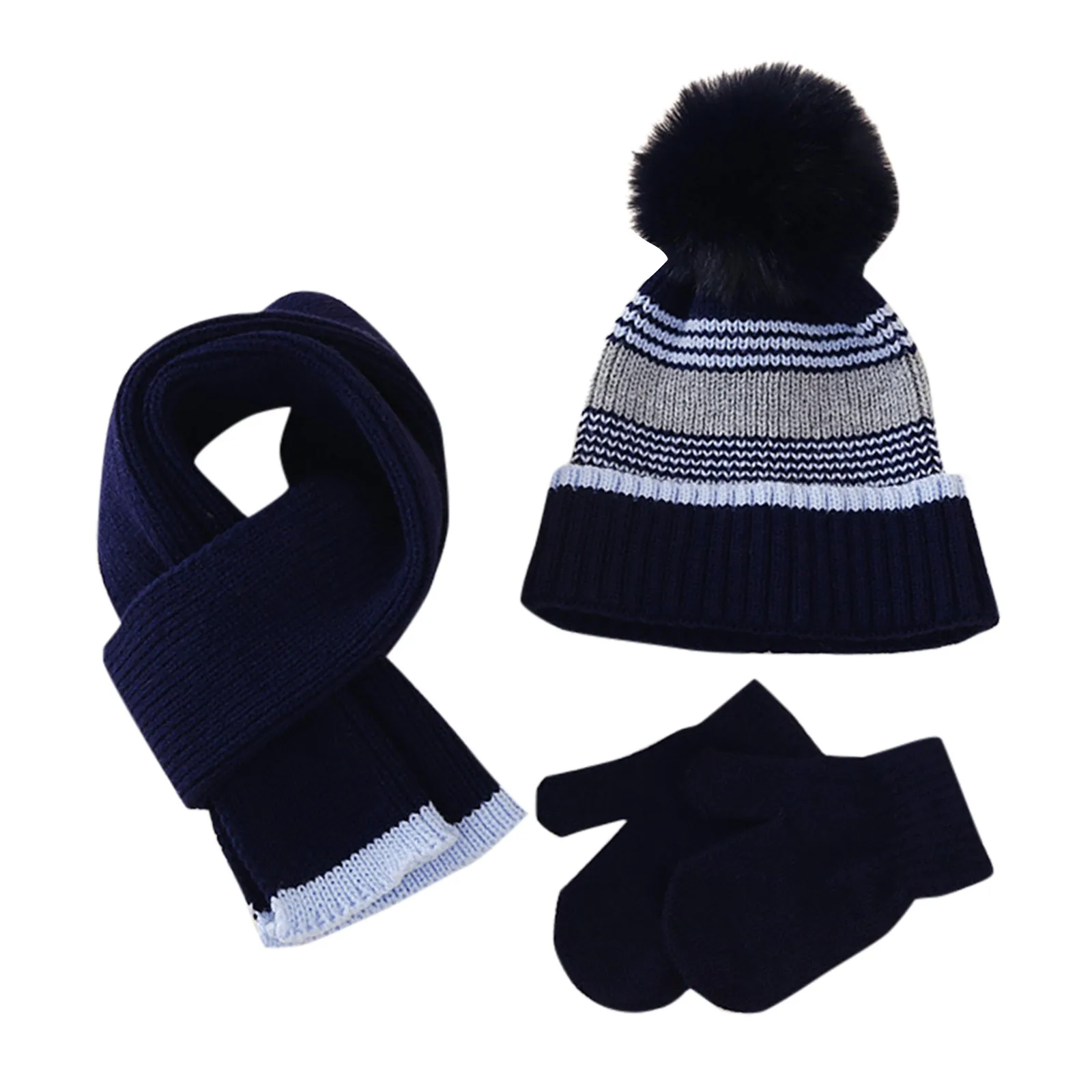 Women\'s Winter Scarf ,Hat,& Gloves 3 Piece Set Velvet Thick Knitted Hat Warm Ear Protection Mixed Color Woolen Hat for Women Cap