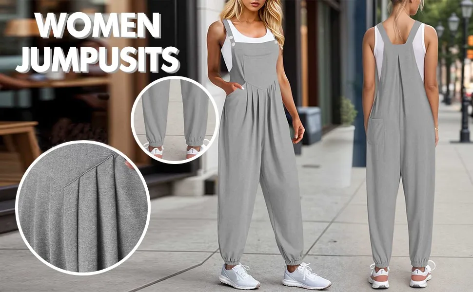 Women'S Spring  Jumpsuits Adjustable Strap Vintage Solid Color Sleeveless Pants With Pockets Enterizos Para Mujeres