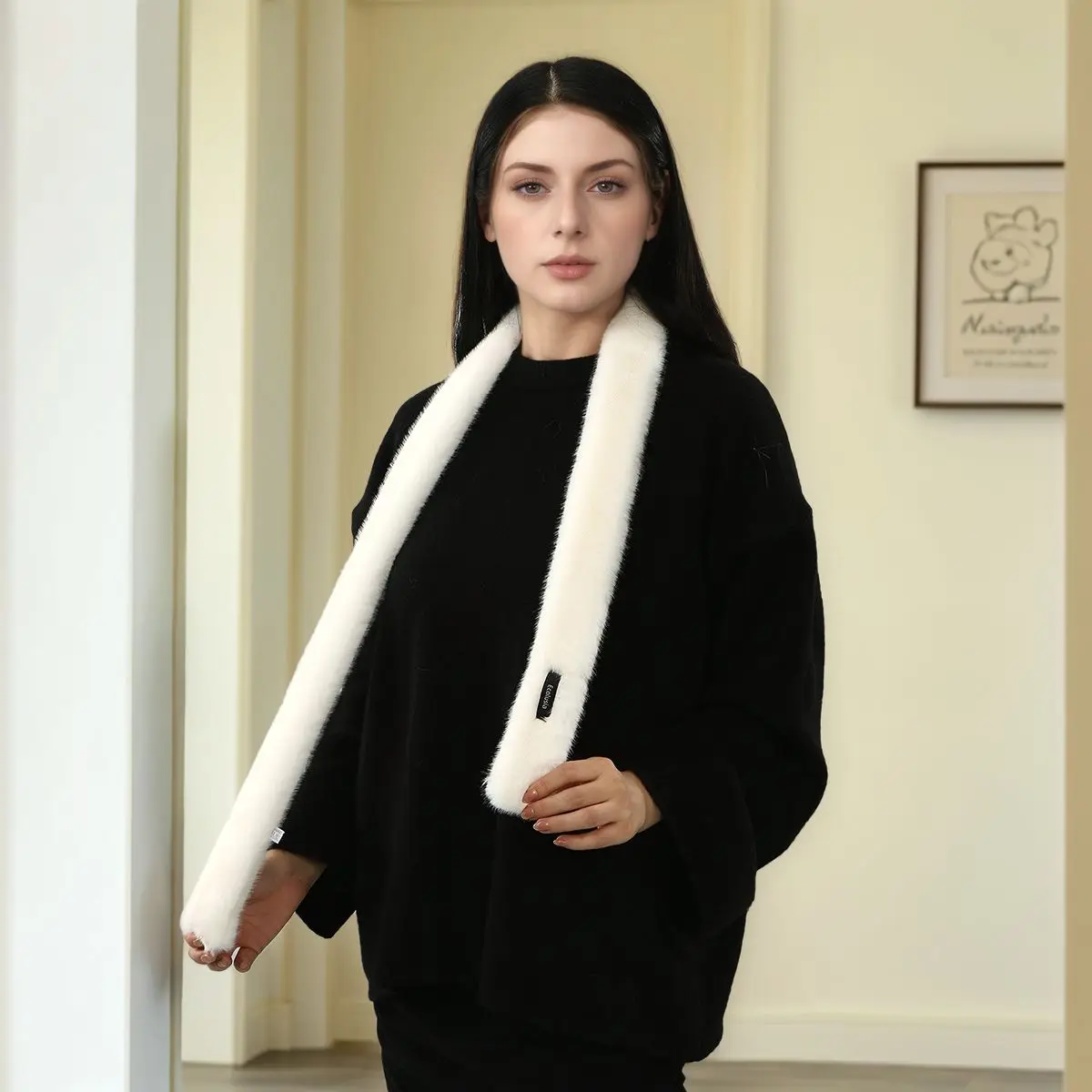 Fashionable Long Strip Plush Scarf Thicked Fur Decor Fluffy Soft Fake Fur Neck Warmer Muffler Vintage Ladies Scarves 130*5cm