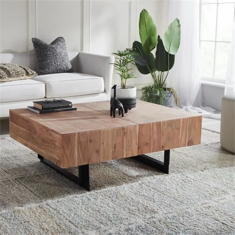 Glide Modern Hard Wood Coffee Table with Sliding Top in Natural