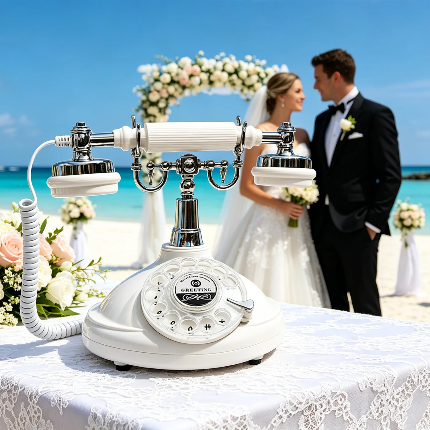 Sprach-Gästebuch-Telefon für Hochzeiten, Vintage-Drehscheibentelefon mit Aufnahmefunktion, Anpassbare Nachrichten für Hochzeit, Geburtstag, Party – Detail 7