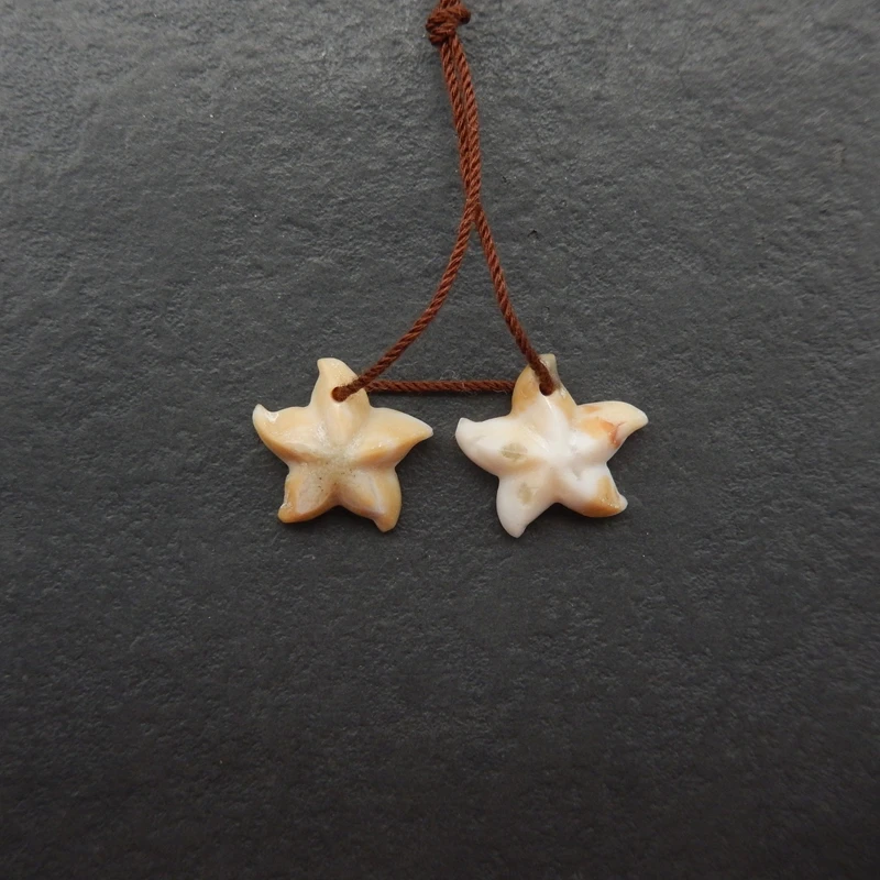 

2PCS Ocean Jasper Starfish-Shaped Components Peach And Cream Marbled Natural Gemstone for Jewelry Making 15x15x6mm-2.3g