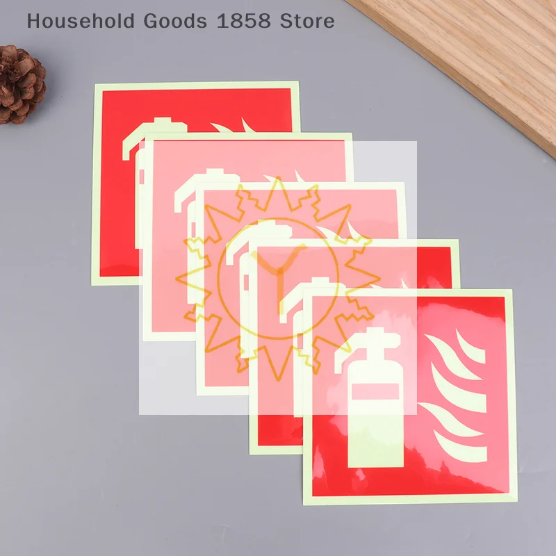 5Pcs Fire Extinguishers Signs Safety Sign Sticker Glow In Dark Durable Adhesive Waterproof Protected Label For Public Place