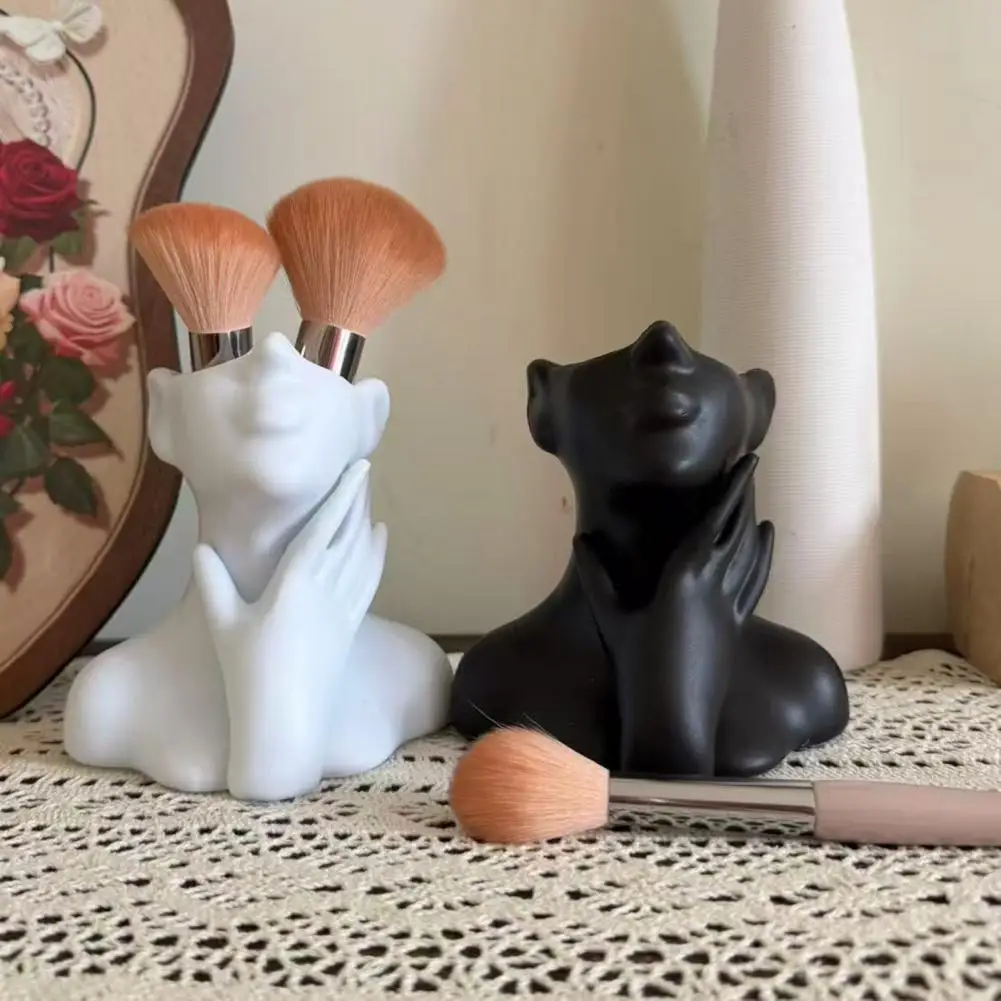 Half Face Sculpture Pen Holder Artistic Makeup Brush Organizer 3d Printed Face Sculpture Pen Holder Desktop Organizer for Desk