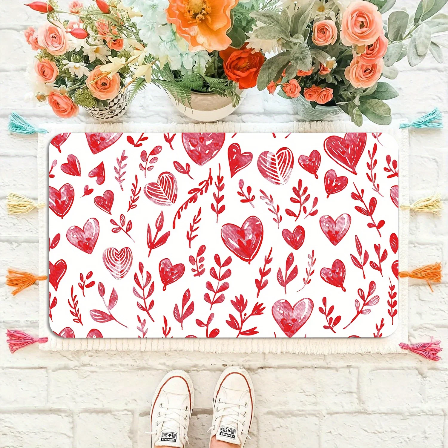 

Valentine's Day heart-shaped doormat, made of polyester fabric machine washable, suitable for bedroom and living room decoration