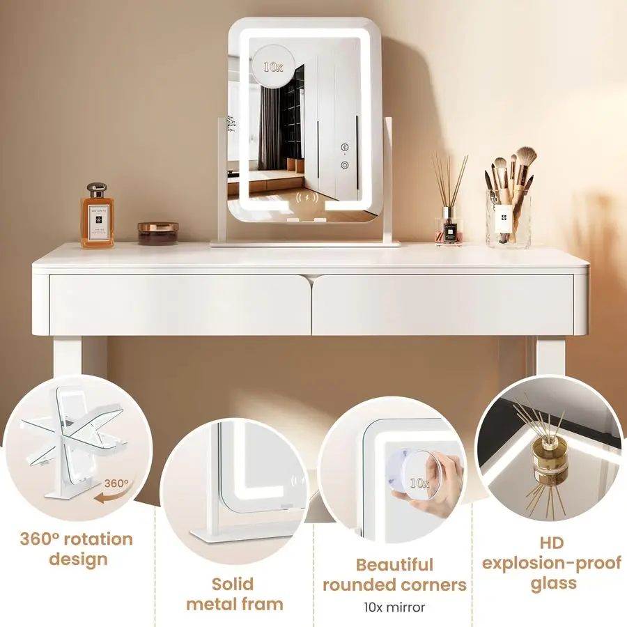 Miroir de maquillage éclairé par LED 15x12, avec chargement sans fil 12V 2A, haut-parleur Bluetooth, miroir de vanité de maquillage avec lumières, 3 couleurs Dimmab