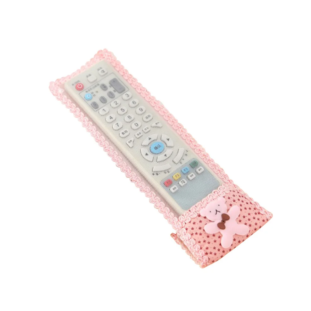 

1Pcs Remote Control Cover Lace European Style Pink Fabric Gypsophila Bear Pattern Large Size Creative Protective Decorative Case