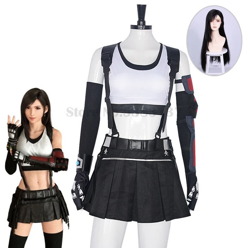 

Костюм для косплея аниме Tifa Lockhart, Карнавальная униформа для Хэллоуина, женский полный комплект, сексуальный жилет, юбка, наряд, нарядное платье