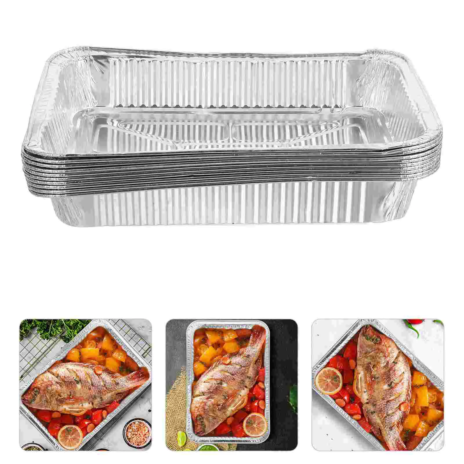 

10pcs Camping Tinfoil Box Food Serving Accessory Rectangular Oven Baking Tin Foil Pan Household Tinfoil Box Thickened Tin Foil P