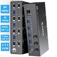 Dual/Triple Monitor DP KVM Switch 4K@144Hz 2x2 USB3.0 HDMI KVM Switch 3 in 2/3 out 8K@60Hz Mixed Display 2/3 Monitors 3 Computer