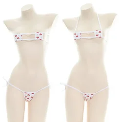 Japanese Anime Mini Bandage Micro Bikini Set Strawberries Print Swimsuit Costume Women Sexy Lingerie Swimwear Girls Underwear