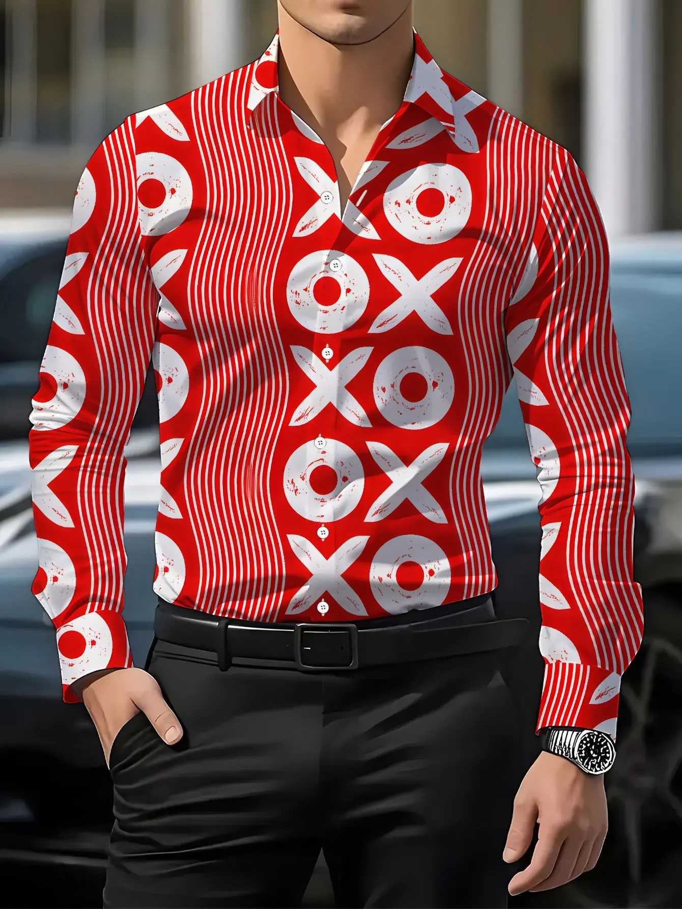 2026 Men Long Sleeve Shirt Colorful Hippie Flower Rainbow Peace Print Turn Down Collar Daily Top Men's Clothing