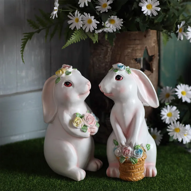 

Cute pastoral rabbit decoration resin flower bunny pair room balcony outdoor courtyard garden kindergarten figurines