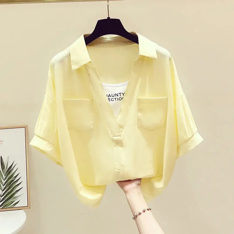 

Anti-Aging Loose ort-Sve Women's irt Brand Tag Cut Korean Sle Versatile Top Collar Button-Up Casual Spring Faion