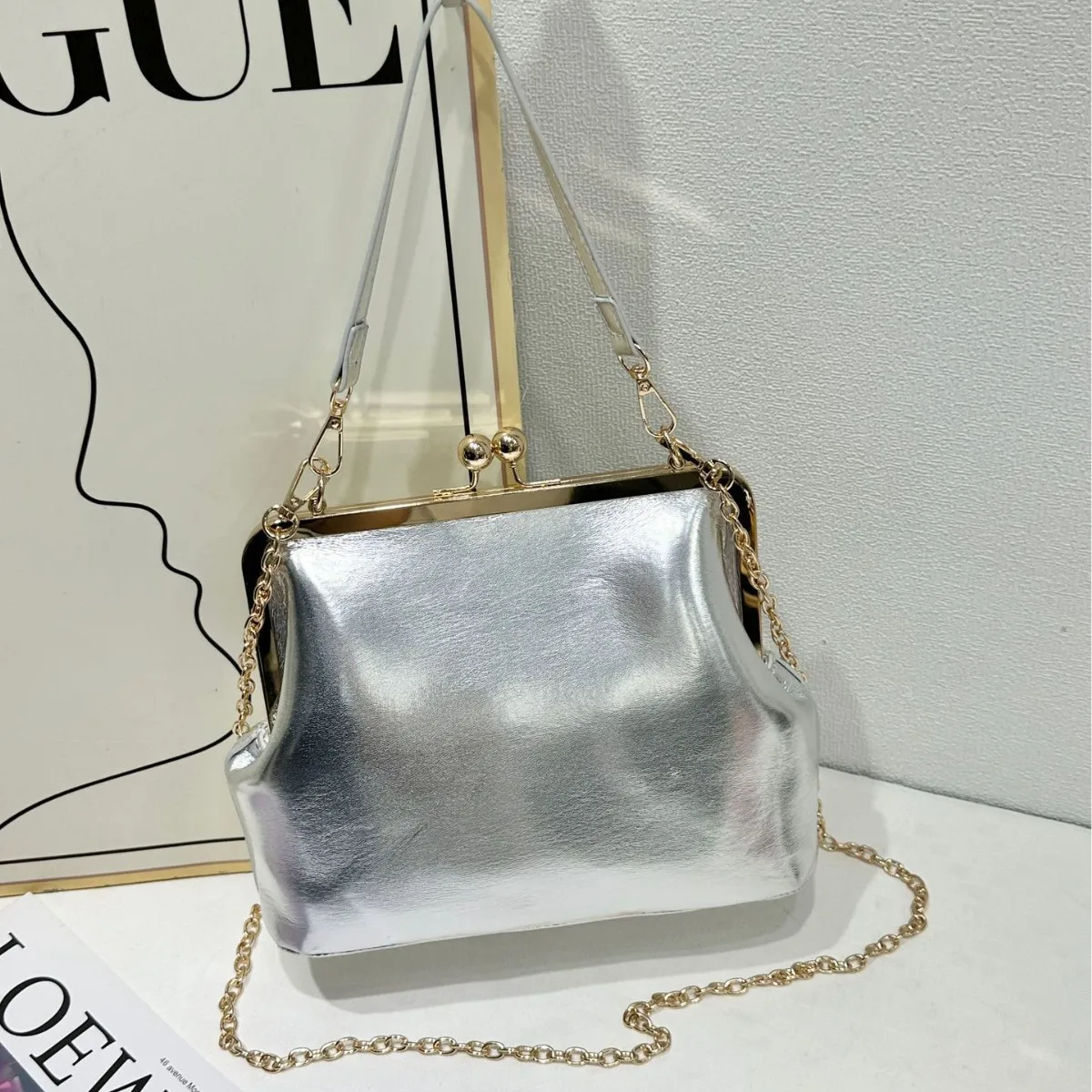 2026 bag women's mouth gold  clip casual handbag versatile large capacity women's trend light luxury